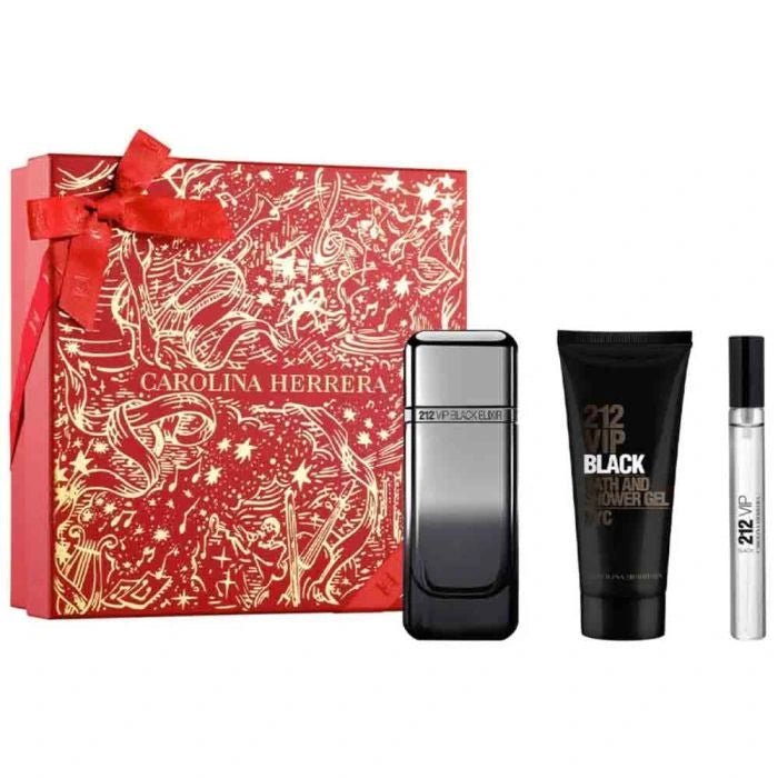 CH - 212 VIP Black Elixir EDP 100Ml + EDP 10Ml + Shower Gel 100Ml Gift Set For Men