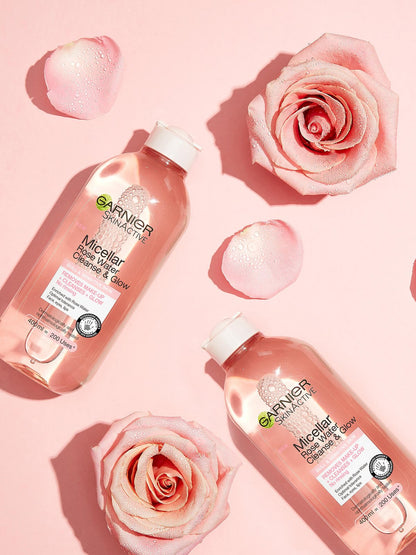 GARNIER - SKIN ACTIVE MICELLAR ROSE WATER, CLEANSE & GLOW FOR DRY,OILY & SENSITIVE SKIN 400ML