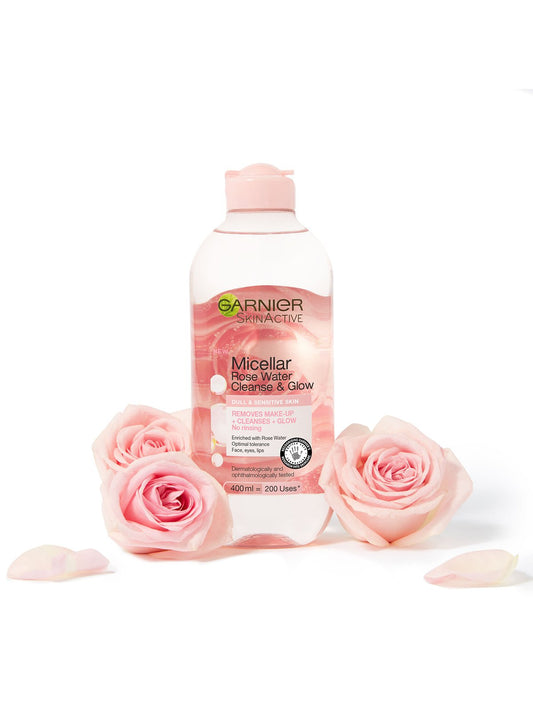 GARNIER - SKIN ACTIVE MICELLAR ROSE WATER, CLEANSE & GLOW FOR DRY,OILY & SENSITIVE SKIN 400ML